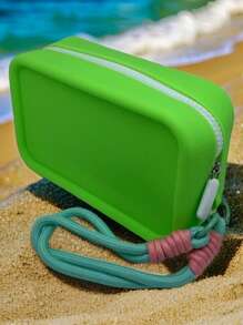 1 pieza Bolsa de cosméticos impermeable de gran capacidad de silicona con asa de transporte, bolso de playa para mujeres, organizador versátil de viaje para maquillaje, joyas y accesorios