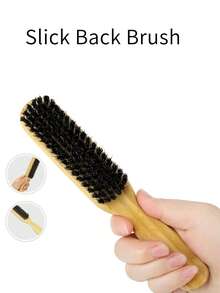 1pc Bamboo Hair Brush, Natural Boar Bristle, Essential Styling Tool, Suitable For All Hair Types Including Thick And Fine Hair, Ideal For Grooming, Personal Care And Beauty, Unisex, Perfect For Back-To-School, Travel, And Women's Hair Accessories. This Hair Brush Set Includes Comb, Detangling Brush, Ball-Shaped Brush, Mini Brush Set - Khaki - View 4