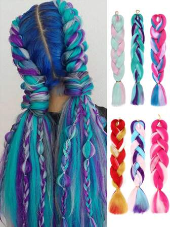 Pack Of 1 Large Braiding Hair 24Inch Suitable For Women And Children Daily Holidays And Cosplay Braided Wear Black Brown Green Pink Blue Orange Purple White Multicolour Fashion Synthetic Hair Crochet Hair Extensions Useful And Deft High Temperature Hair For Christmas New Year Carnival Music Festival