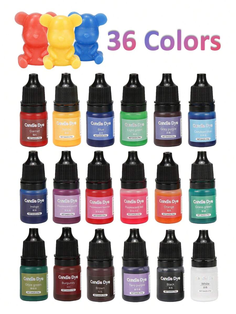 36色蜡烛染料，5毫升/瓶，环氧树脂颜料，DIY工艺品制作材料，软性液体硅胶颜料