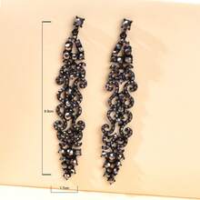 Luxurious Jewelry Rhinestone Black Hollow Long Geometric Vintage Dangle Earrings