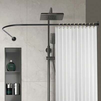 SHIOUCY L-förmige verstellbare Duschvorhangstange, Duschvorhangwinkelstange, Duschstange für Badezimmer, Badewanne Heim Badezimmer Dekoration Sommer