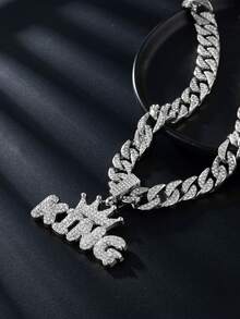 1 pieza Collar brillante de estilo hip hop europeo y americano de moda para hombres, adecuado para fiesta, citas y uso diario - Plateado - Ver 7