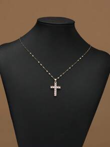 1 pieza Collar con colgante de cruz de circonia elegante para mujer, adecuado para citas, regalo de cumpleaños, regalo para mejores amigos