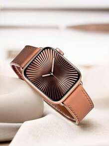 1 pieza Correa de reloj de piel de becerro pebbleada clásica y cómoda de color marrón con hebilla redonda de oro rosa, apta para Apple Watch Ultra 3/2/1, Series S10/S9/S8/S7/S6/S5/S4/S3/S2/S1, de 38mm/40mm/41mm/42mm/44mm/45mm/46mm/49mm, de estilo unisex
