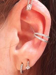 1 Piece Of Double Hoop Earrings, Suitable For Pierced Nose Ring/Earring/Lip Ring/Belly Button Ring Piercing Jewelry 18K Gold-Plated Hypoallergenic Lightweight Silver Double Earrings Punk Style Cartilage Helix Tragus Piercing - Silver - View 5