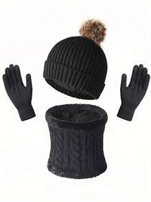 Set de 3 piezas de guantes forrados de lana tejida, gorro y bufanda, perfectos para el clima frío. Accesorios de invierno, regalos de San Valentín, verano, playa - Multicolor - Ver 11