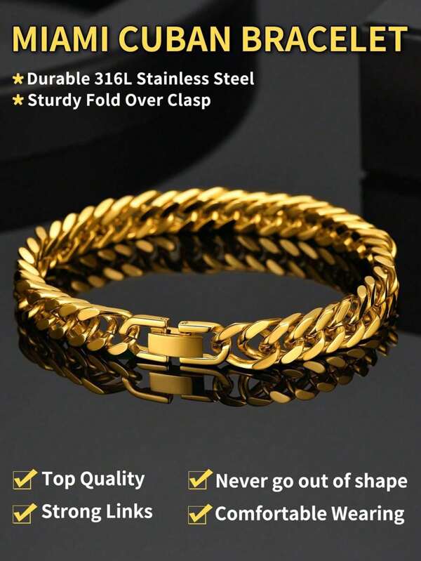 Men's Fashionable Versatile Gold Titanium Steel Bracelet