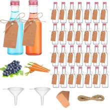 Paquete de 25, Mini botellas de licor, 0.83oz 1.7oz 3.3oz Botellas pequeñas vacías de plástico con tapas de rosca, botellas para shots, envases para bebidas, botellas de vino reutilizables, botellas de espíritu vacías, botellas de jugo, botellas de alcohol, botellas de salsa para bodas, fiestas, suministros para fiestas de Navidad, accesorios portátiles de almacenamiento