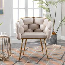 Fulvari Luxury Couch Accent Chair Modern Comfy Velvet Upholstered Barrel Chairs Metal Chair Foot Soft Lining Single Vanity Sofa Armchair For Living Room Waiting Room Office Beige