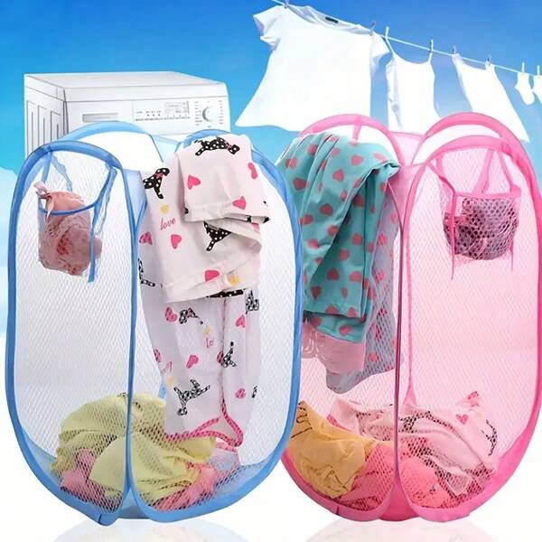 1pc Foldable Pop-Up Mesh Dirty Clothes Storage Basket, Newborn Baby Clothes & Miscellaneous Items Storage Bin, Collapsible Laundry Hamper With Side Pocket And Handle, Durable New Material, Suitable For Nursery, Bedroom, Laundry Room, Bathroom