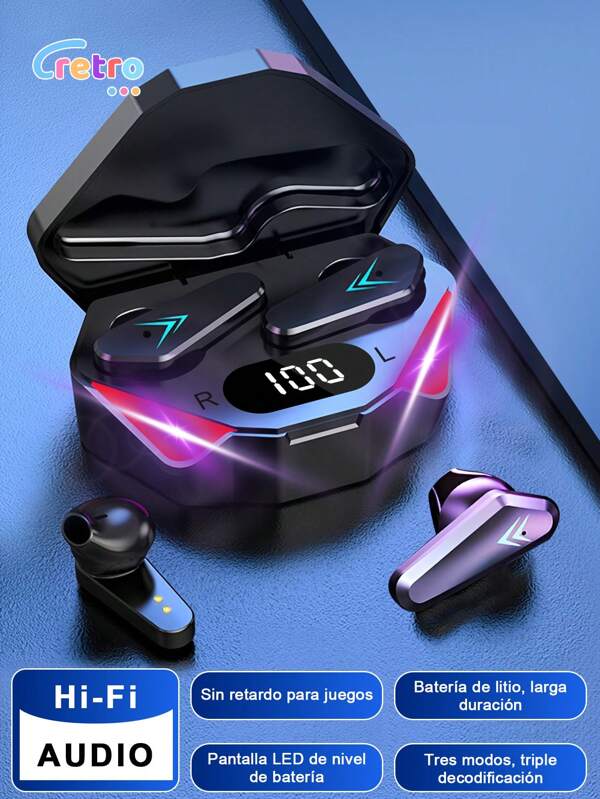 CcRetro Auriculares inalámbricos tipo TWS con micrófono para juegos X15, sonido estéreo 9D Hi-Fi con posicionamiento de audio, capacidad de batería de 200 mAh para jugadores