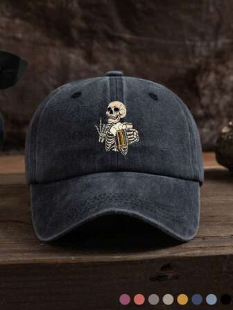 1 pièce Casquette de baseball à imprimé tête de mort, protection UV unisexe stylée, respirante, convient pour les voyages et les sports de plein air