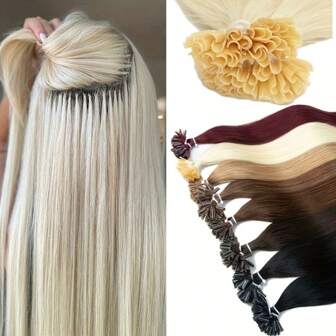 50 股 U 型接发 100% 真人发质，雷米品质角蛋白热熔直发，自然柔软，黑棕色金色挑染，12/16/20 英寸，每包 30 克，适合所有种族的女性，多功能发型设计 | 自然外观 | 挑染发束，发饰