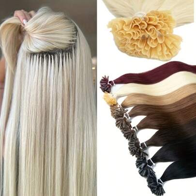 50 ciocche di extension con attacco a U in capelli umani veri 100% Remy di qualità, cheratina hot fusion lisci, naturali e morbidi, neri, marroni, biondi, con highlights, lunghezze 12/16/20 pollici, 30g per confezione, per tutte le etnie, versatili per acconciature, dall'aspetto naturale, ciocche con highlights, accessori per capelli