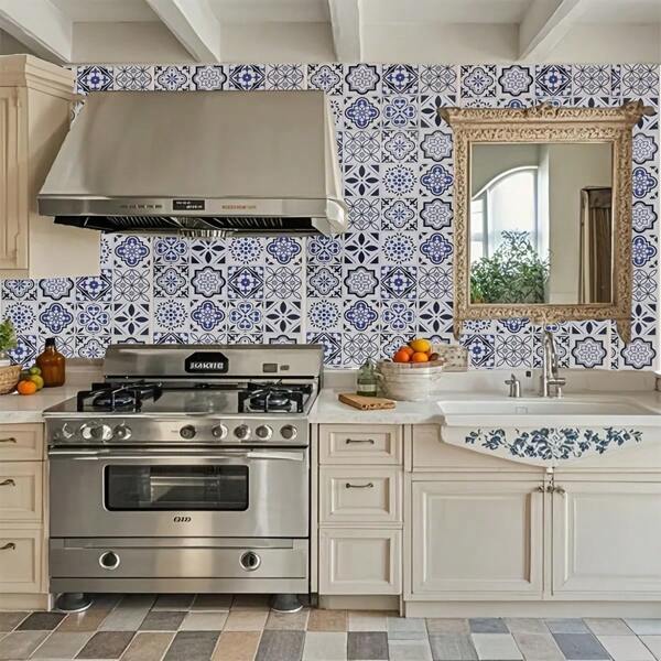 1 Roll 40cm X 600cm/15.74" X 236.22" Blue Waterproof And Oil-Proof Kitchen Self-Adhesive Wallpaper Film For Drawer, Countertop, Worktop, Stove Surface Protection And Renovation