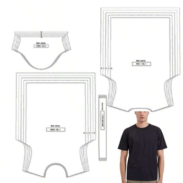 Camiseta para hombre con múltiples tamaños y patrones de costura, escala 1: 1 patrones básicos de coser prendas para hombres, patrones para principiantes y diseños de bordado, plantillas para hacer prendas, diseños hechos a mano