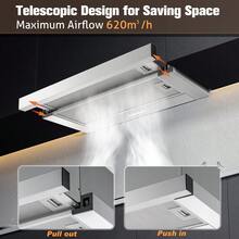 Dunstabzugshaube 60 cm, 620 m³/h, integrierte Dunstabzugshaube, Edelstahloberfläche, LED-Beleuchtung, Kippschalter, leiser Motor