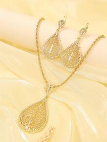 Juego de joyería de lujo para mujer - Collar, aretes, pulsera, conjunto de 3 piezas, joyería de moda de novia marroquí, regalo para fiesta de boda, día de San Valentín, accesorios