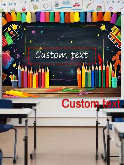 Telón de fondo de vuelta a la escuela - Contenido personalizable, diseños de lápices de colores y pizarra, adecuado para fiestas en el aula, decoración del hogar, regalos festivos (sin necesidad de electricidad). Disponible en seis tamaños. Decoración de celebración de vuelta a la escuela, accesorio de fiesta en el aula, fácil de colgar, telón de fondo para eventos.