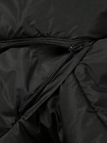 Women's Padded Coat, Casual Versatile Detachable Hooded Zipper Waist Cinched Fashionable Outdoor Solid Color Autumn/Winter Padded Coat - Black - View 5