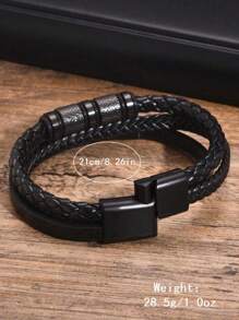 1pc Curved PU Leather Multi-Layer Bracelet, Braided Wristband, Fashion Accessory For Men, Ideal Choice For Special Occasions