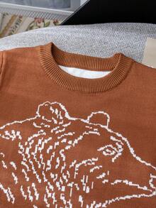 男童简约熊图案针织套头衫，适合春秋冬日常休闲穿着