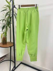 ISADORA MODA Women's Tailored Pants, With Pocket, Solid Color, Back With Elastic - Mint Green - View 4