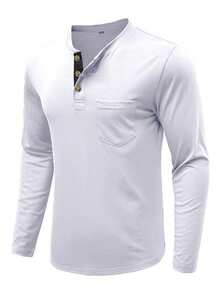 男士休闲运动风撞色领轻薄长袖Polo衫，可单穿或叠穿，轻松打造日常休闲造型 - 白色 - 查看 4