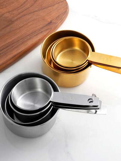 4pcs/8pcs Stainless Steel Measuring Cup Set, Multi-Piece Kitchen Measuring Tools, For Cooking And Baking, Measure Dry Ingredients And Liquids