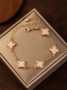 1件优雅时尚彩色串珠四叶草手链，配金色链条，简约奢华（不含包装盒） - 彩色 - 查看 5