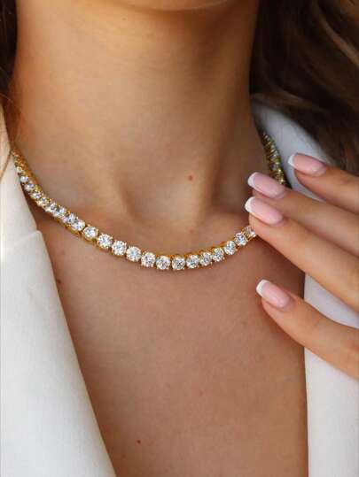 ESBERRY 1pc Sparkle 3mm Zirconia Choker Necklace For Women S925 Sterling Silver Glamorous Valentine's Day Fine Ladies Jewelry Gift