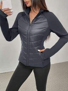 ASANDY 女士秋冬轻薄保暖修身腰部时尚夹棉大衣 - 灰色 - 查看 8