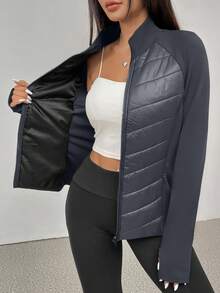 ASANDY 女士秋冬轻薄保暖修身腰部时尚夹棉大衣 - 灰色 - 查看 3