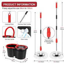 Spin Mop And Bucket With Wringer Set, 360° Spinning Mop Bucket System With 3 Microfiber Mop Replacement Heads And 61" Stainless Steel Adjustable Handle For Floor Cleaning (20QT) - màu đen - Xem 3