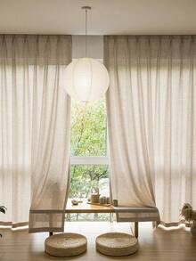 1 件棉麻现代亚麻纱窗帘 - 日式亚麻风格，杆袋设计，适用于客厅和卧室 - 轻薄透气的窗帘，客厅窗帘，卧室窗帘 - 米色 - 查看 1