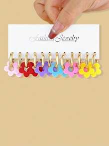 2pcs-12pcs Set Women Elegant Unique Design Colorful Acrylic Floral Drop Earrings