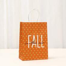 12pcs/6pcs Autumn Kraft Paper Gift Bags With Handles, Pumpkin Leaf Design Gift Bags, Shopping Bags, Packaging Bags, Suitable For Autumn, Baby Shower, Birthday Party Small Gifts, Thanksgiving, Halloween Holiday Party Favor Bags