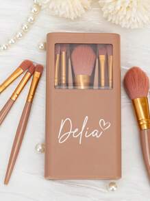 个性化定制姓名化妆刷收纳盒，带镜子，便携式化妆品收纳盒，可定制姓名旅行配件收纳盒，粉扑，鼻影刷，眼影刷，腮红刷，手提包 - 均碼 - 查看 4