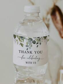 100pcs Custom Eucalyptus Appreciation Water Bottle Stickers, Children's Birthday Party Decoration Water Bottle Label Paper, 8.26inch*1.96inch Green Leaf Label Stickers, Suitable For Thank You Birthday Party Wedding, Back To School, 16.9oz 500ml Water Bottle Labels