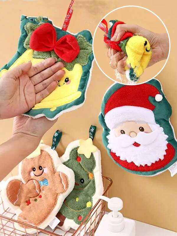 Christmas Kitchen Towel, Coral Fleece Material, Nordic Style Household Hanging Cartoon Towel, Baking Towel, Absorbent Towel, Instant Absorption And Quick Drying Without Odor. 3 Times Water Absorption, Multiple Styles And Colors, Soft Fabric, Suitable For Bathroom/Mirror/Kitchen/Desktop/Restaurant/Toilet, Etc.