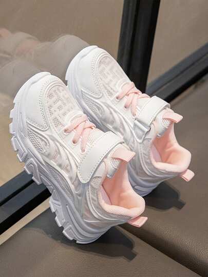 1 Pair Girls' Summer Sports Shoes, 2025 New Breathable White Kids' Mesh Sports Sneakers