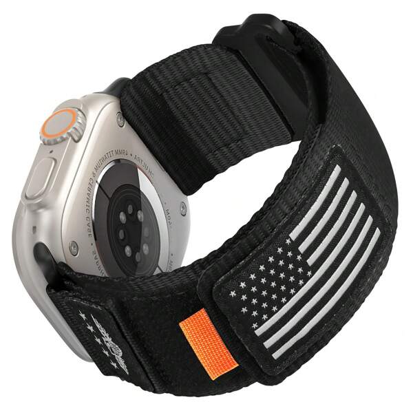 Rugged Nylon Band Compatible With Apple Watch Band 49mm 46mm 45mm 44mm, Soft Sport Loop Adjustable Wristbands Replacement Strap For Apple Watch Ultra 2/1 Series 10/9/8/7/SE/6/5/4/3, USA Flag Rugged Watch Bracelet American Flag Style