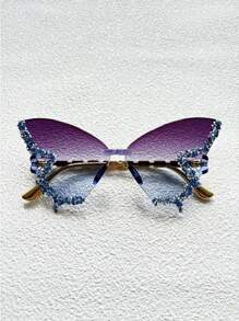 1/2 Paar modische Schmetterlingsform Großer Rahmen Dekorationsbrille, geeignet für Bälle, Modeschauen, Frauenbrille mit Diamanten verziert, Partybrille und Reise