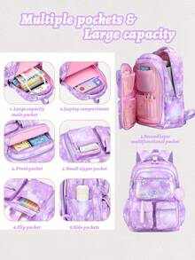 Set de 2 piezas Mochila escolar con bolso de mano con diseño de mariposa, mochila de gran capacidad con múltiples bolsillos para volver a la escuela, bolso de viaje casual para adolescentes, multifuncional - Conjunto de 2 piezas-B - Ver 7