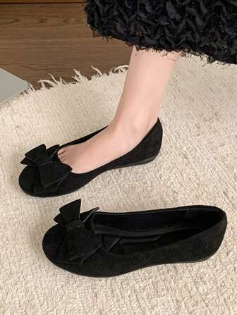 4 Season Women's Flat Slip-On Shoes, Plus Size Round Toe Shallow Mouth Bowknot Casual Versatile Soft Shoes