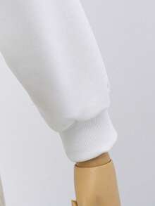 Tween Girl Letter Graphic Print Crew Neck Long Sleeve Top And Cargo Pocket Denim Pants - White - View 5