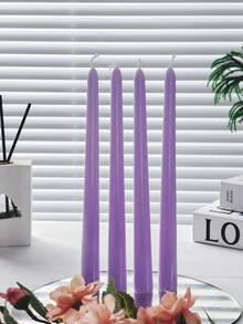 4pcs Christmas Long Scented Candles, 10 Inch Pink Fragrant Smokeless Cone-Shaped Candle Holder, Paraffin Wax, With Core -8-Hour Burning Time, Home Atmosphere Decoration, Home Candle Holder Gift - Mauve Purple - View 4
