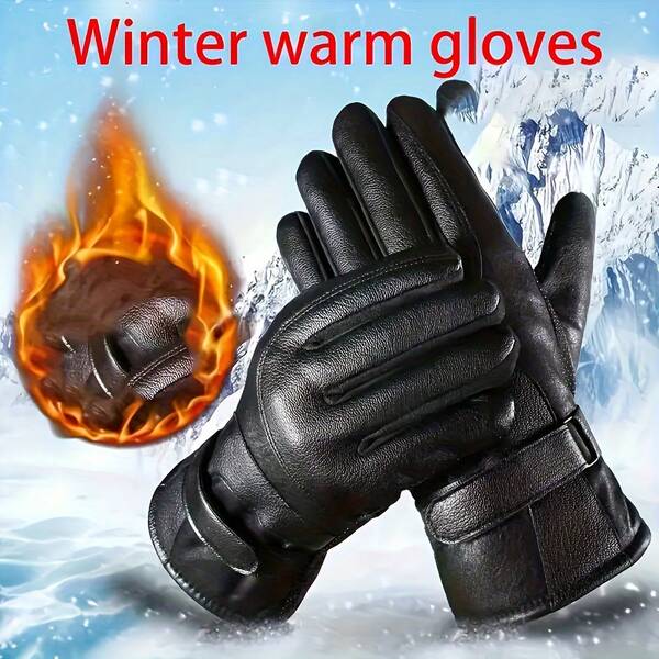 1 Pair Of High-Quality Artificial Leather Winter Warm Gloves, Sensitive Touch Screen, Fleece For Warmth, Windproof And Waterproof, Anti-Slip And Wear-Resistant, Lightweight And Easy To Carry, Suitable For Both Men And Women, Suitable For Cold Weather Protection When Riding Bicycles And Motorcycles, Daily Commuting, Easily With Cold Weather