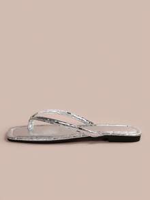 法式人字拖女鞋，甜美仙气，百搭，适合海滩、度假、约会、聚会、派对、休闲穿着，防滑软底夏季拖鞋 - 銀色 - 查看 4